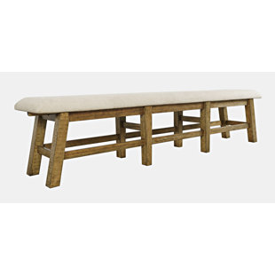 Telluride Rustic Distressed Pine 85" Upholstered Dining Bench - Gold