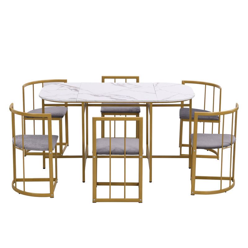 Christer 6 - Person Dining Set, Gold/Grey, Gold