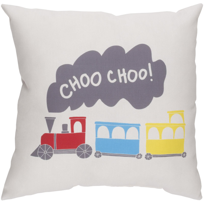 Trains Indoor/Outdoor Throw Pillow, 18" H x 18" W x 3.5" D, Ivory/Yellow