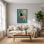 Femme pin-up rétro en justaucorps noir sur fond turquoise, tableau mural sur toile-1583087257