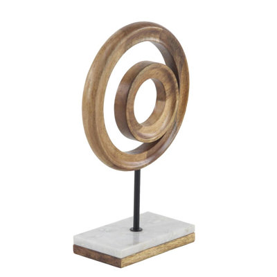 Warwick Mango Wood Circle Geometric Decorative Sculpture with Marble Stand