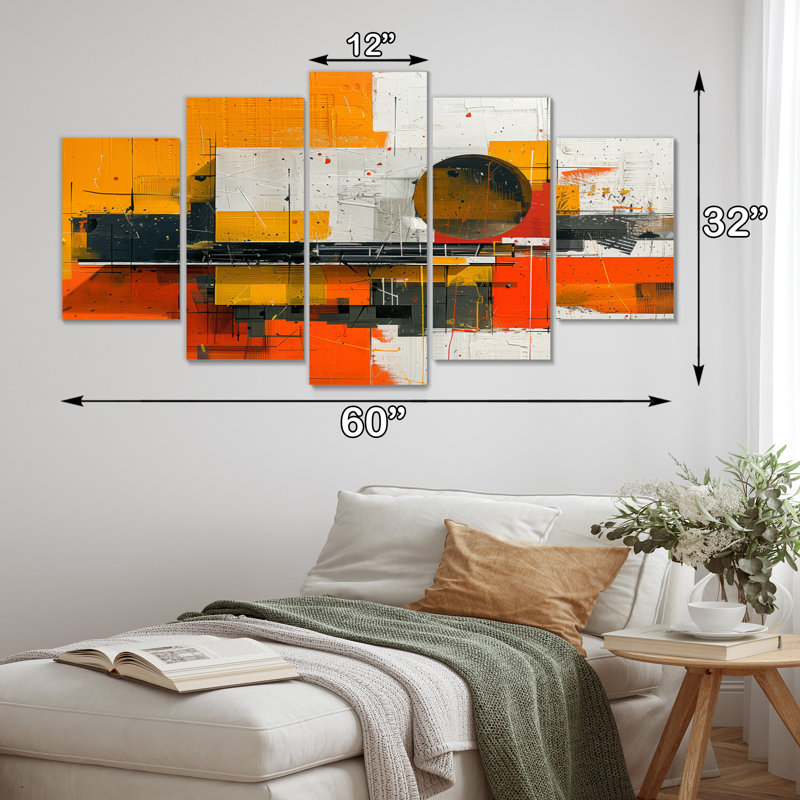 «Yellow Orange Abstract Futuristic Fusion I», ensemble d'art sur toile abstraite