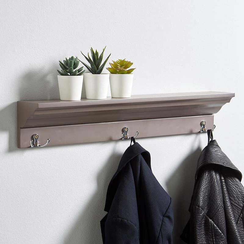Makhzane Floating Shelf with Hooks, Grey