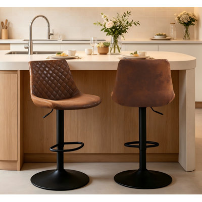 Velvet/Suede Adjustable Height Bar Stools with Gas‑Lift 360° Swivel and Round Black Metal Base Footrest