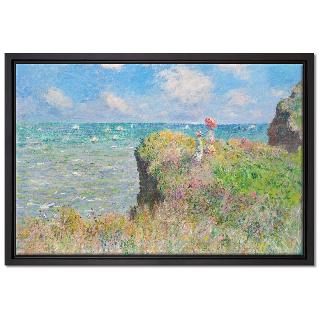 Claude Monet - Spaziergang Auf Klippen-Ebene Bei Pourvi - Leinwandbild Im Schattenfugenrahmen Kunstdruck