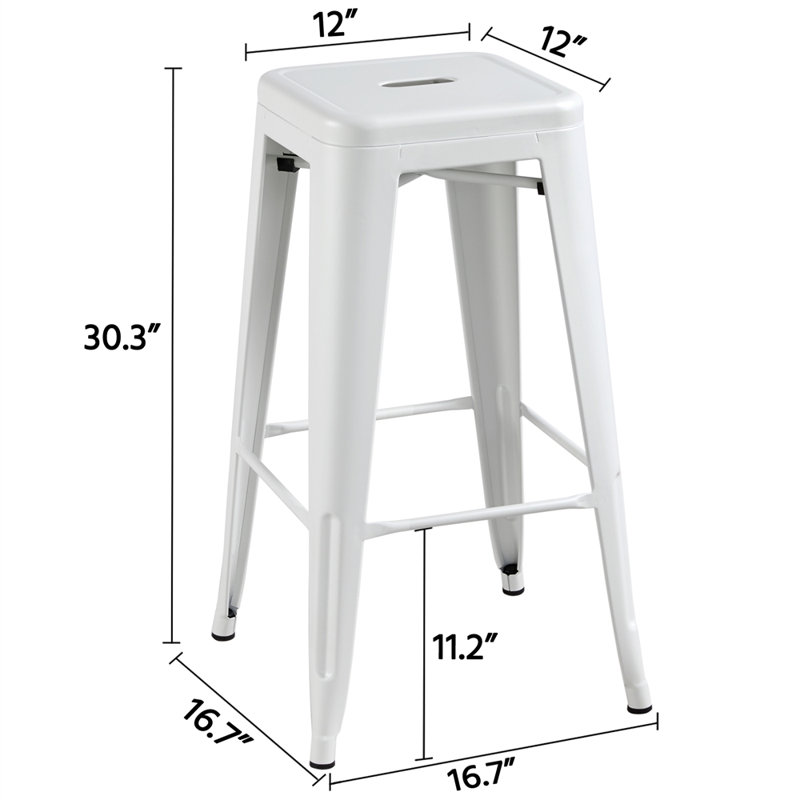 Winfred Counter Stool with Metal Frame, White, Bar Stool (30” Seat Height)