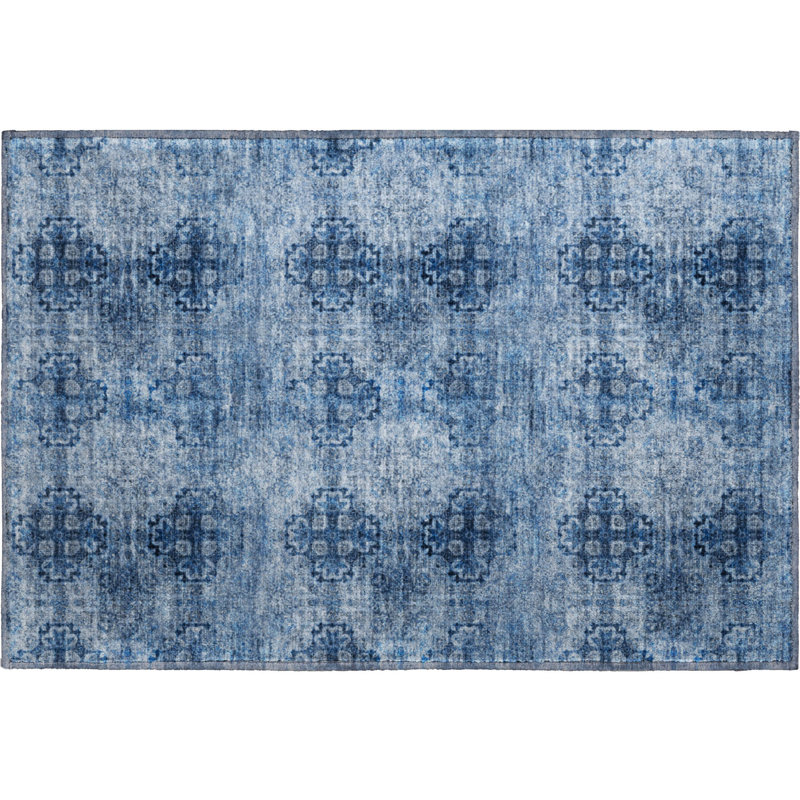 Premium Machine Washable Cerrito AMF557 Navy Rug, Rectangle 1'8" x 2'6"