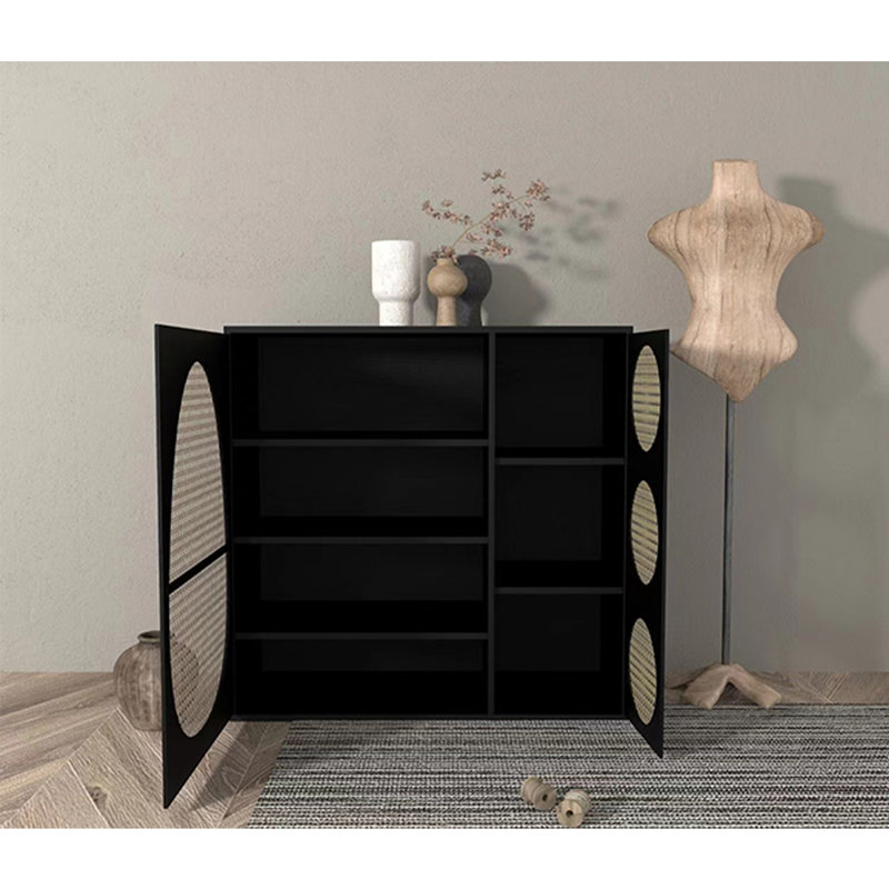 Rattan Large Capacity Accent Cabinet, Black
