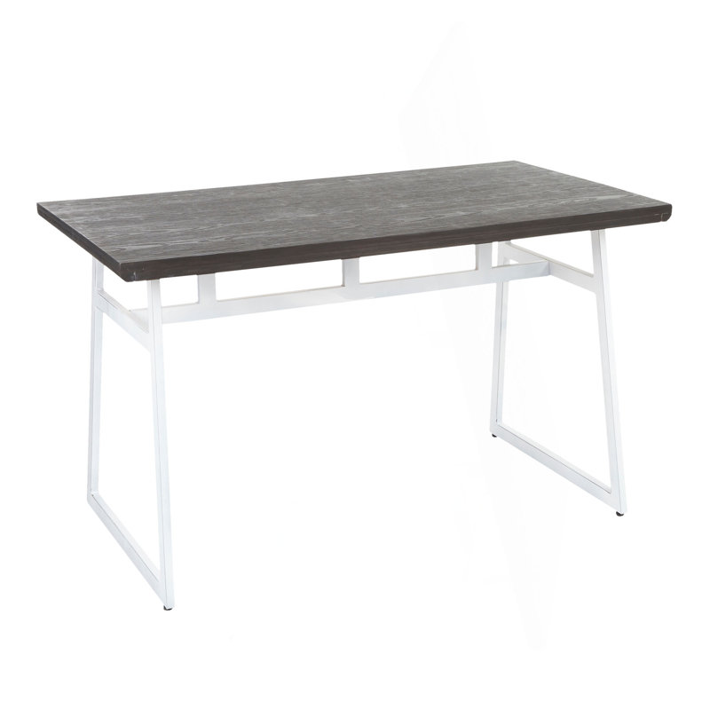 Geo Industrial Dining Table In Vintage White Metal And Espresso Wood-Pressed Grain Bamboo