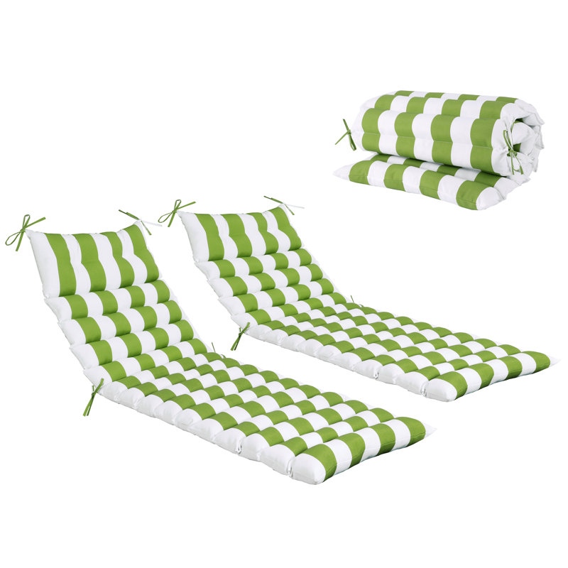 2PCS Outdoor Lounge Chair Cushion Replacement Patio Funiture Seat Cushion Chaise Lounge Cushion, Green/White Striped