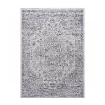 Silver/Oriental Non-Shedding Living Room Bedroom Dining Home Office Stylish And Stain Resistant Area Rug