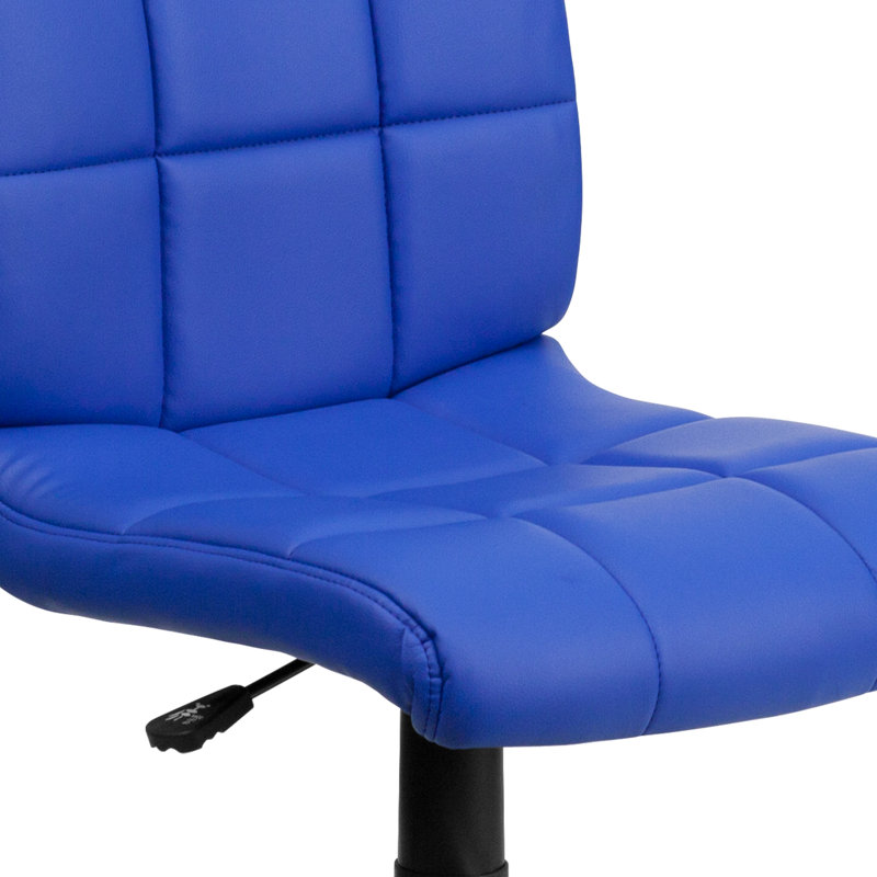 Mid-Back Quilted Vinyl Swivel Task Office Chair, No Arms, Blue