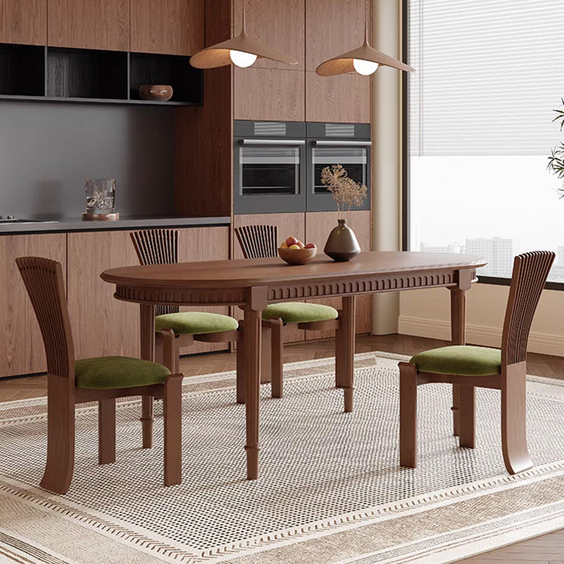 Ensemble de table à manger et de chaises de style rétro français, H 29,52 po x L 62,99 po x l 31,49 po, Brun, Brun