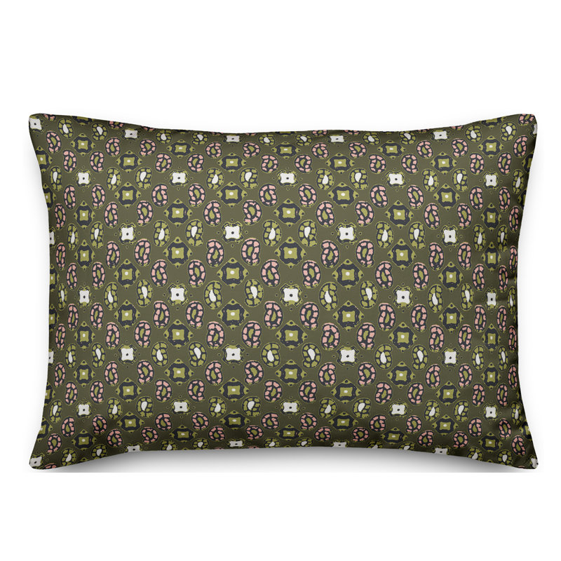 Paisley Reversible Throw Pillow, Green/Gray/Pink