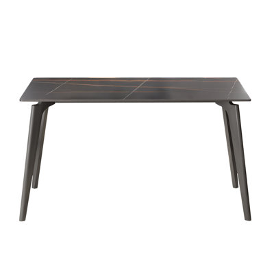Modern Artificial Stone Straight Edge Dark Grey Metal Leg Dining Table