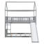 Lit superposé simple au-dessus d'un lit simple gris avec glissade, structure de lit pour enfants de style maison pour jouer et chambre à coucher peu encombrante