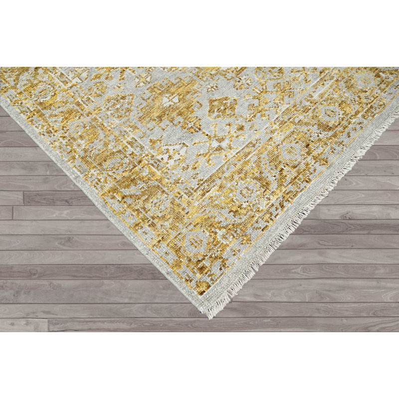Tapis unique en laine gris Medzarents, Rectangle 5 pi x 7 pi 8 po