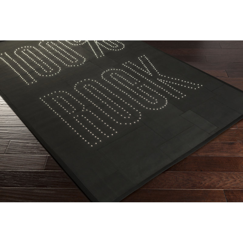 Tapis noir/métal/argenté fait main à tissage plat Bruce, Rectangle 8 pi x 10 pi