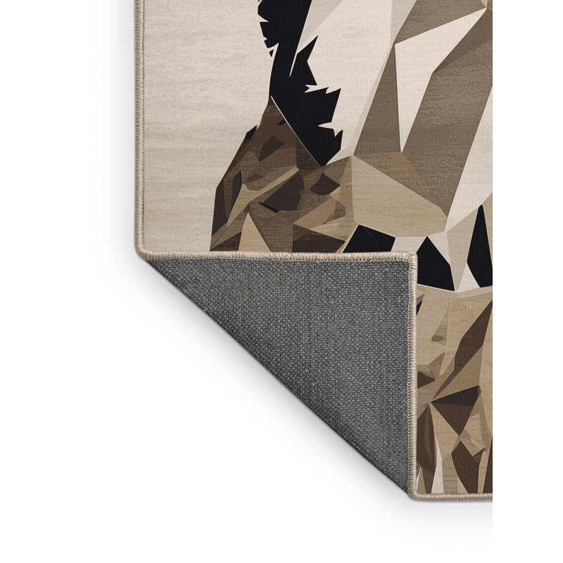 Tapis beige moelleux à motif géométrique en peluche beige, 5 x 7
