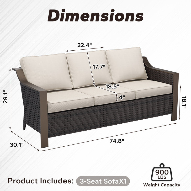 Rattan 75“Armrest Couch Sofa, Beige Polypropylene / Olefin