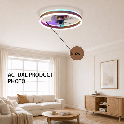 Ventilateur de plafond encastré en noyer de 20 po avec lumière, profil bas, application et télécommande, moteur CC silencieux à 6 vitesses, DEL à intensité variable pour la chambre à coucher (éclairage haut et bas}