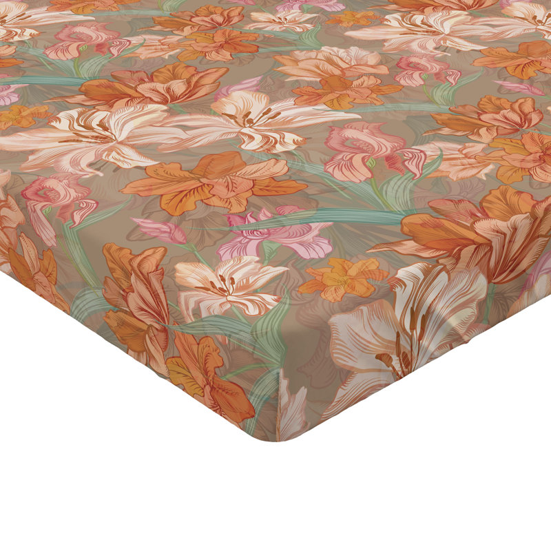 Drap-housse Ambesonne, Abricot, pêche pâle, rosé / floral, Drap-housse très grand californien