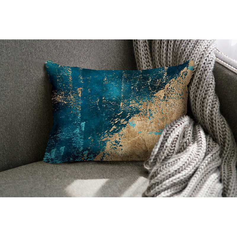 Coussin lombaire abstrait intérieur / extérieur, Turquoise / or