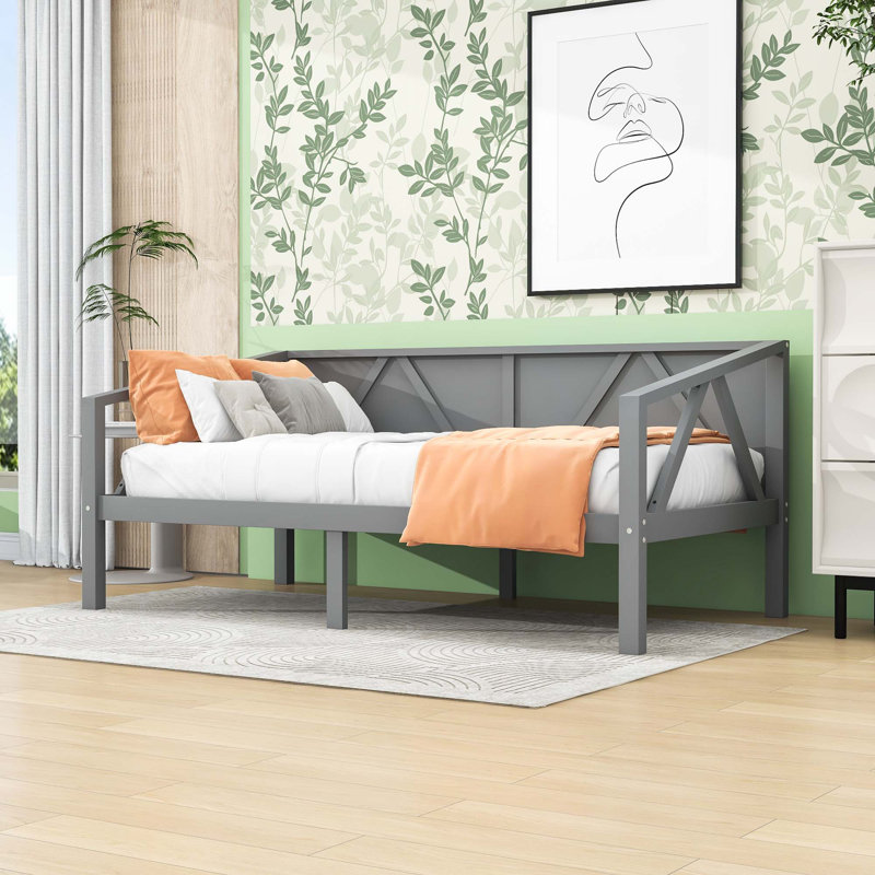 Daybed with Wood Slat Support, Gray, Twin