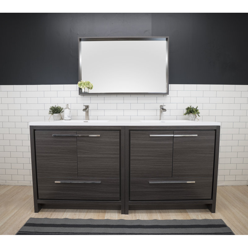 Meuble-lavabo double 71 po Drason, Chêne gris foncé