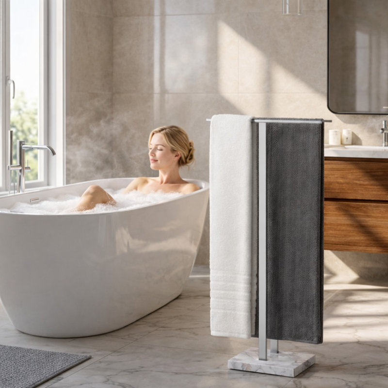 KES Bathroom Freestanding Towel Rack Equal-height 37" H with Marble Base Fits Large Bath Towel, Brushed Finish