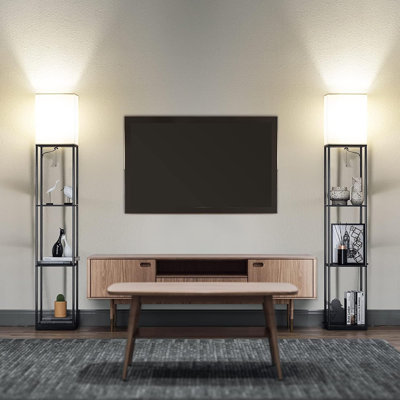 Floor Lamp with 3-Tier Shelves, Black Standing Lamp with Storage, Modern Corner Light for Living Room & Bedroom