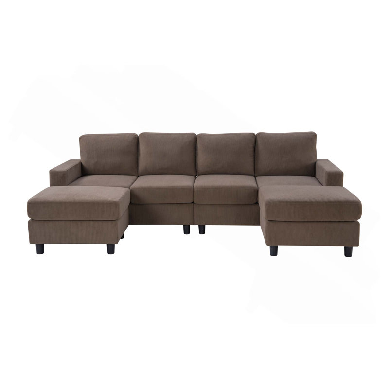 Canapé modulaire surdimensionné en U surdimensionné avec méridienne, revêtement en velours côtelé, rembourrage épais, pieds robustes pour le salon