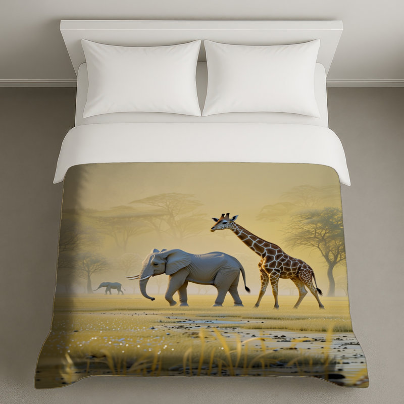 Housses de couette éléphant et girafe safari, Grand lit