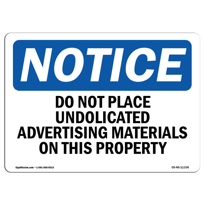 Do Not Place Unsolicited Advertising Materials Sign
