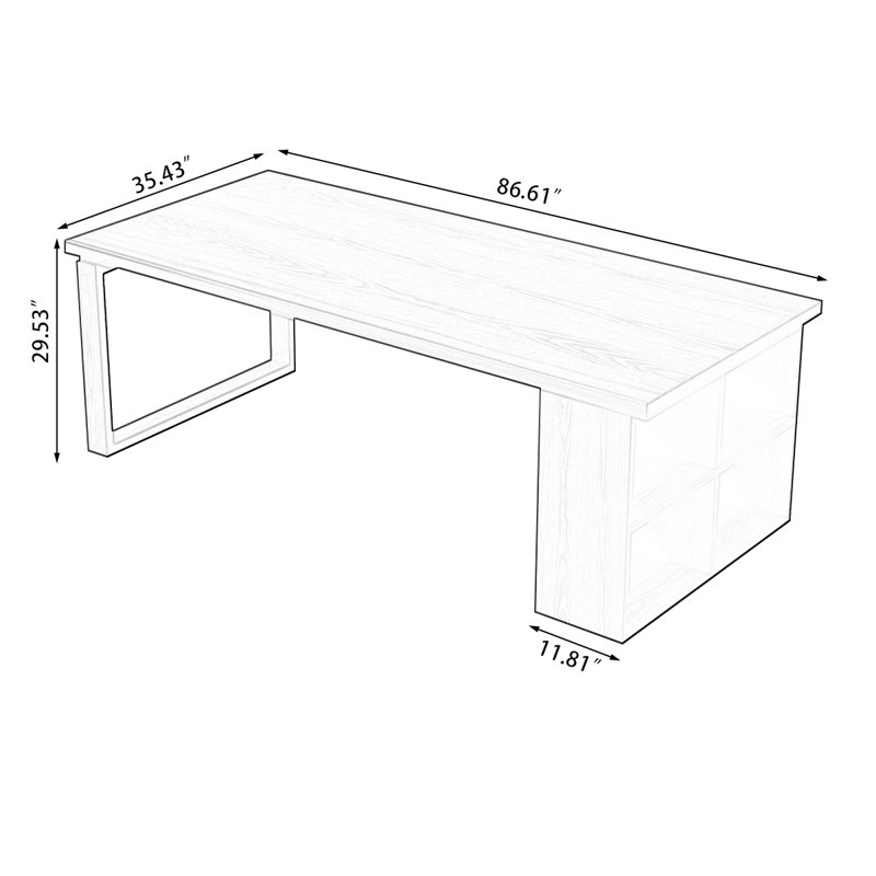 Tan Rectangular Solid Wood desks, 29.53" H x 86.61" W x 35.43" D