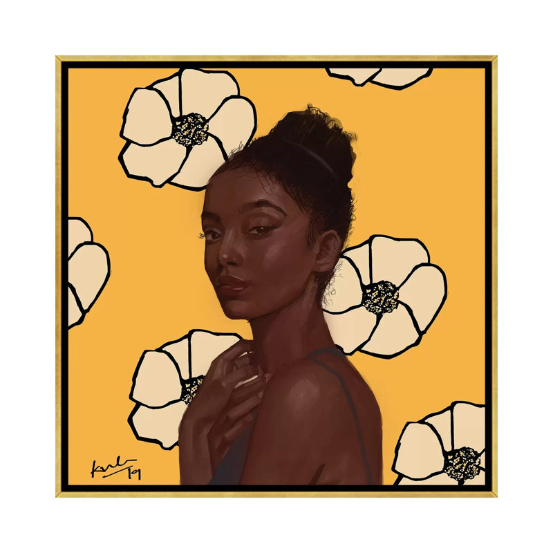 Jaune par Adekunle Adeleke - reproduction d'art, Pas de tapis, H 18 po x l 18 po x 1,5 po, Toile encadrée d'or