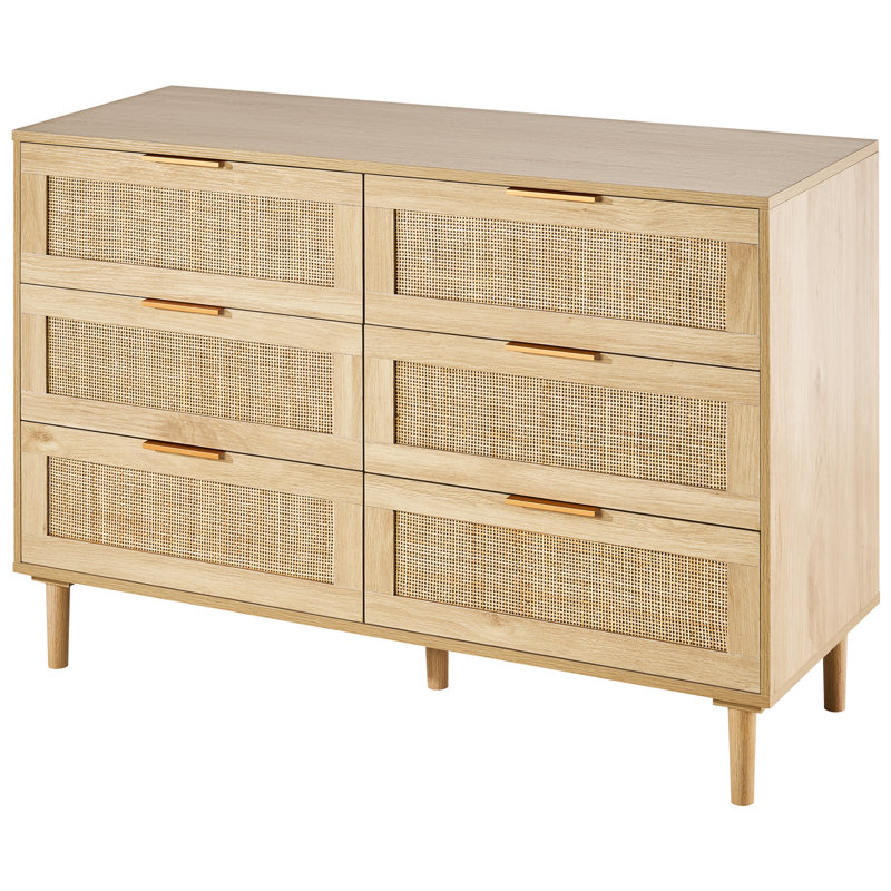 Commode 6 tiroirs en rotin, commode Boho, commode en rotin avec rangement spacieux, commode en rotin, Naturel