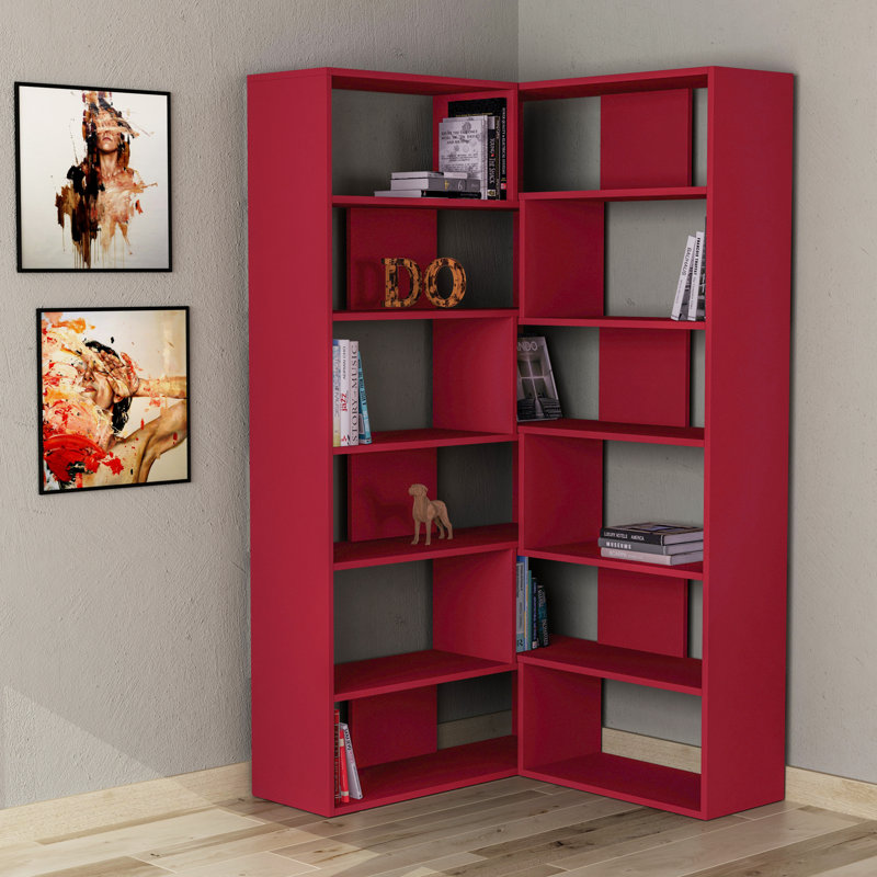 Amalda Modern Wall Mounted Bookcase with 5 Tiers for Living Room Office, Burgundy
