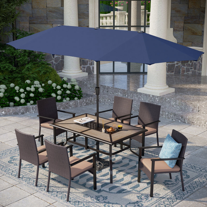 8 ensembles de salle à manger d'extérieur avec parasol bleu 8 pièces