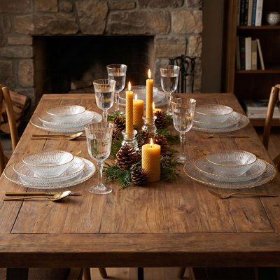 12 Pieces Rippled Glass Gold-Rimmed Dinnerware Set