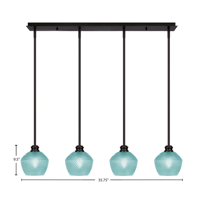 Luminaire suspendu linéaire 4 lumières avec verre de 6 po Edge, Turquoise texturé, Espresso