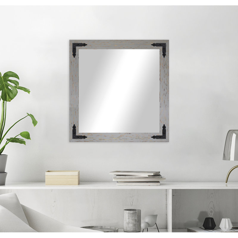 Miroir décoratif à fixation murale moderne & Karp, 21" x 21", Grey/Red
