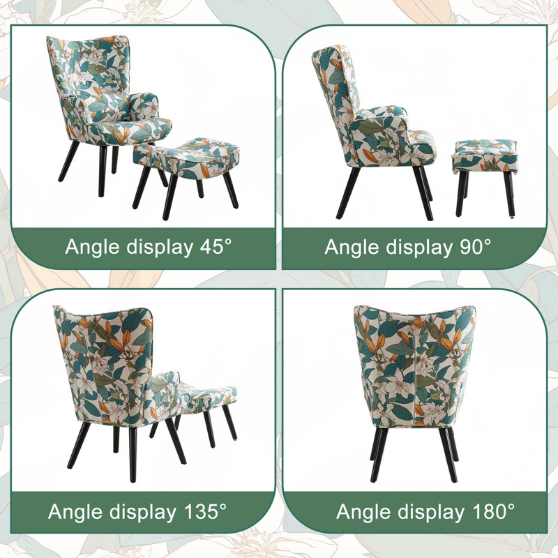 Kade Upholstered Armchair with Footstool, Green/White Floral