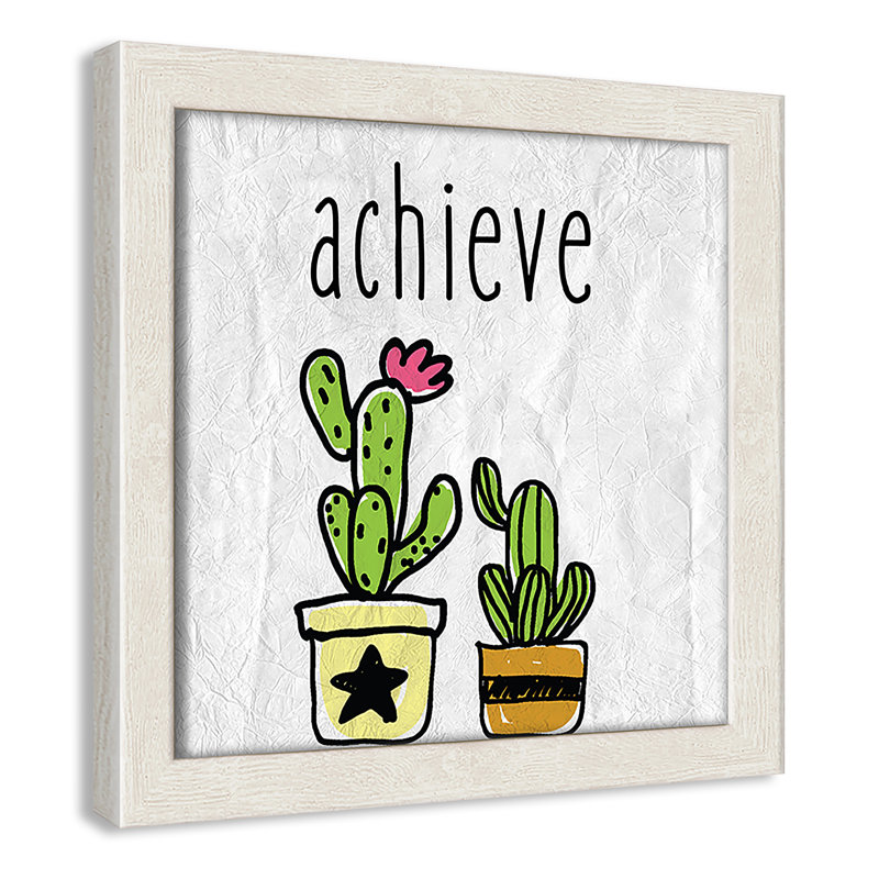 Impression sur papier Cacti C, Encadré de boîte à grain de bois blanc, H 8 po x l 8 po x P 1,18 po