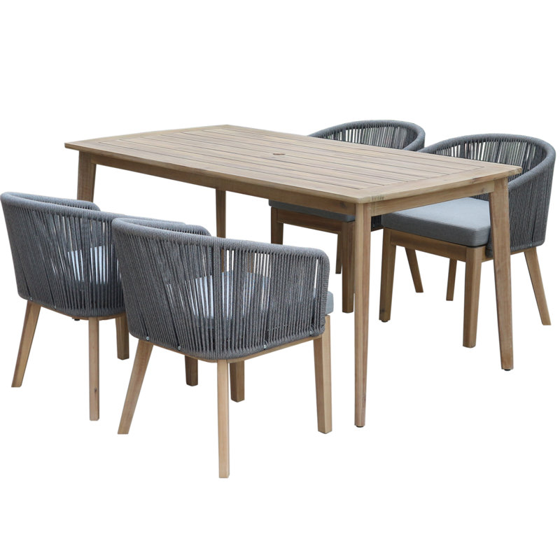 Bowery Rectangular Acacia Outdoor Dining Table With Umbrella Hole , 67'' in. W 35'' in. D