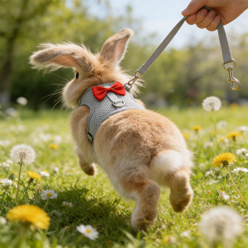 Ensemble de harnais et de laisse pour lapin, manche 7,09 à 8,66 po, gris, Gris