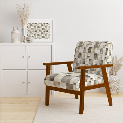 Country Farmhouse Accent Chair - Grey and Beige Neutral Mix Quilt Grey Arm Chair