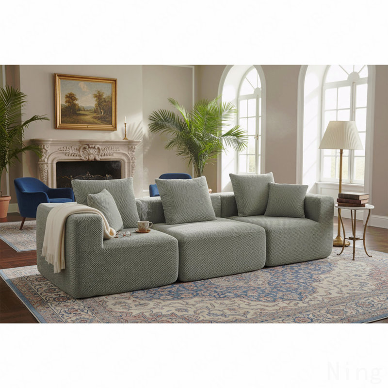 Canapé modulaire modulaire à 3 places, canapé à assise profonde entièrement en mousse avec chenille texturée moelleuse, installation compressée et installation sans outils, conception à profil bas pour les petits espaces, l 111 po x P 37 po x H 23,6 po vert clair