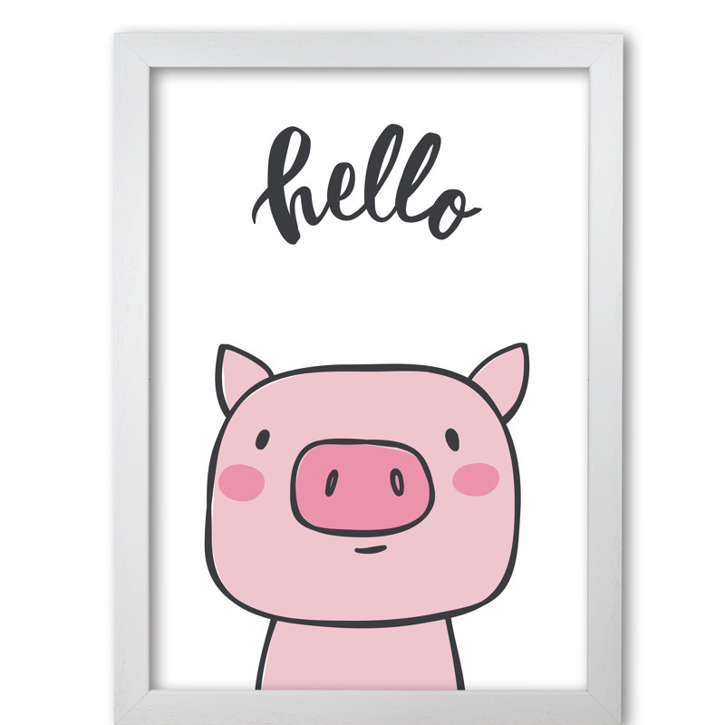 Hello Pig - Painting, 85 cm H x 60 cm W x 5 cm D, White Grain Frame