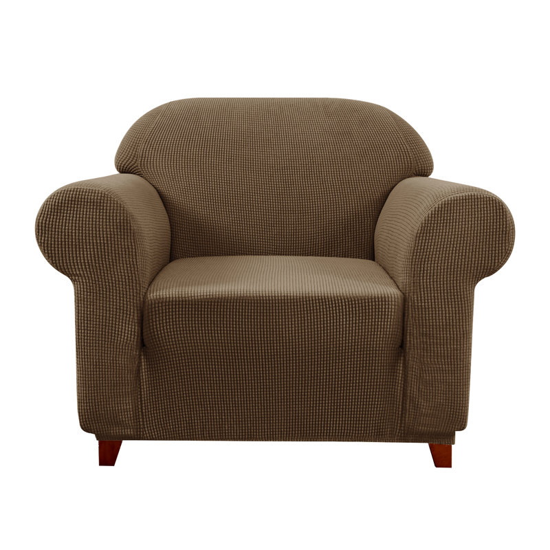 One Piece Soft Stretchy Spandex Box Cushion Armchair Slipcover, Brown